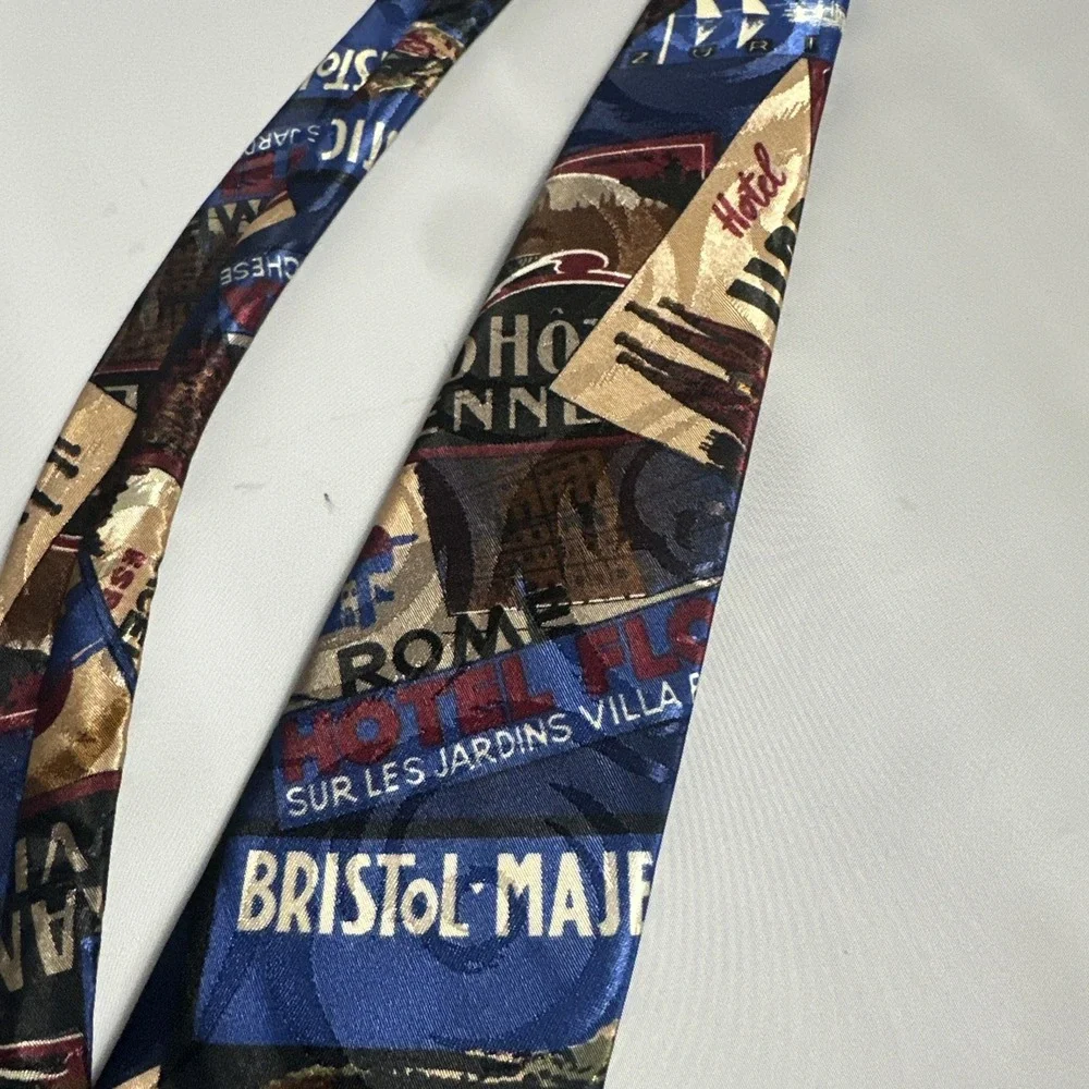 Vintage Surrey Travel Postcard Novelty Tie Europe Monte Carlo Rome St Moritz USA